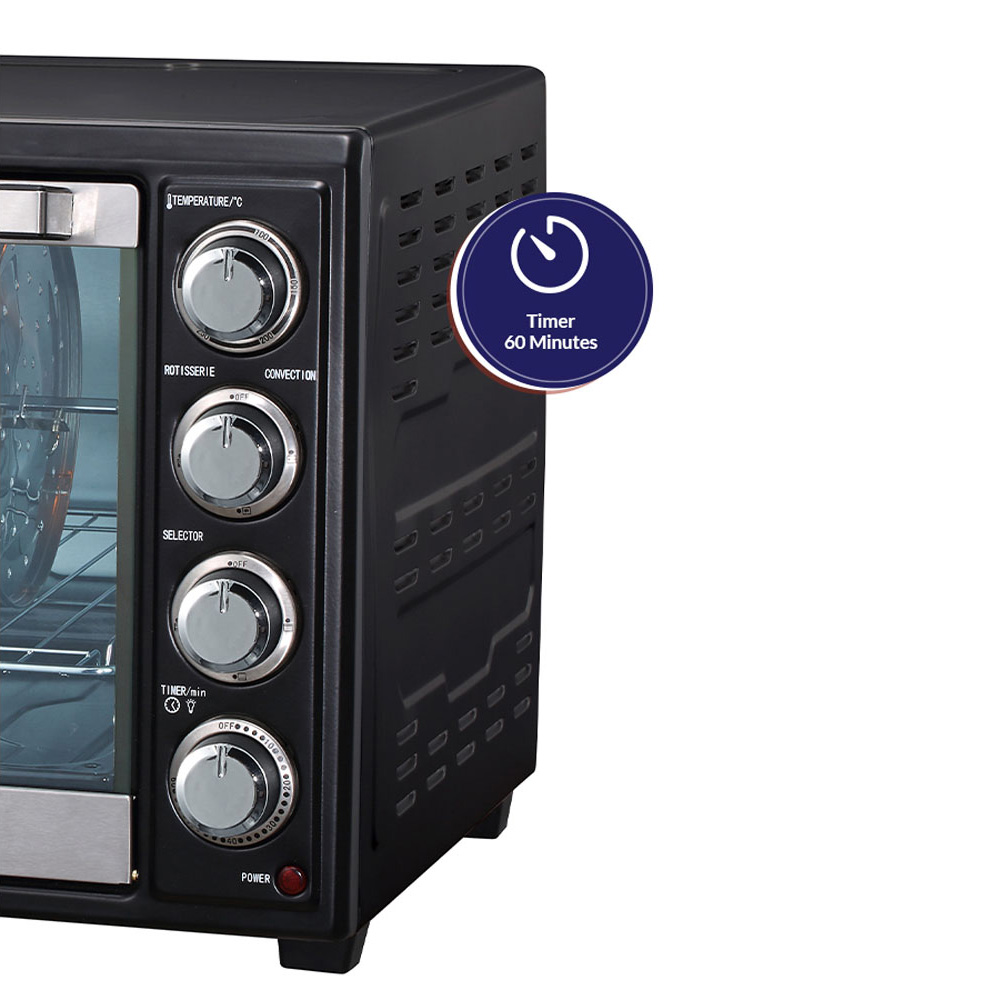 Arrow 60Liter, 2000W, Mini Electric Oven with Rotisserie & Convection & inside lamp, Black,RO-60EOW