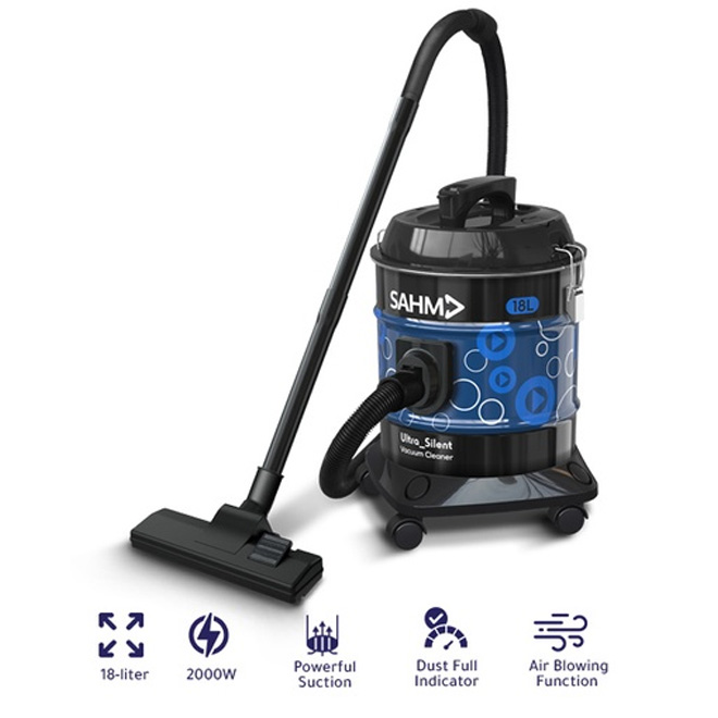 18L Blue Drum Vacuum Cleaner with 2000W Motor, Ultra-Air-Blowing Function, Dust Full Indicator, SHM-18VSY