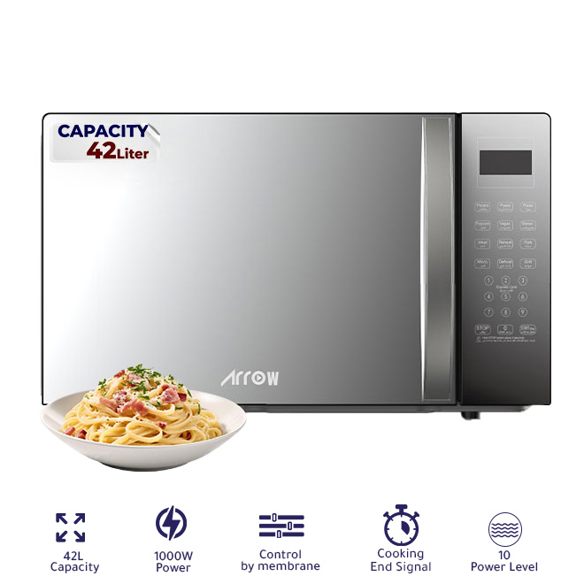 42L Digital Microwave with Grill | 1000W Power, 10 Levels, Defrost Setting | RO-42MWBG