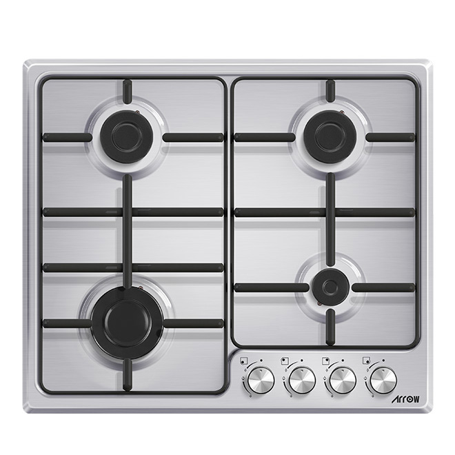 ARROW 60cm Built-In Gas Hob with 4 Sabaf Burners, Front Knob Ignition, Full Safety Device, and Inox Panel | RO-60BHGK	