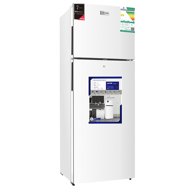 Arrow Double Door Refrigerator 230L Fridge & 70L Freezer , Manual Defrost, Icebox & Lock & Key, White  RO-470RDK