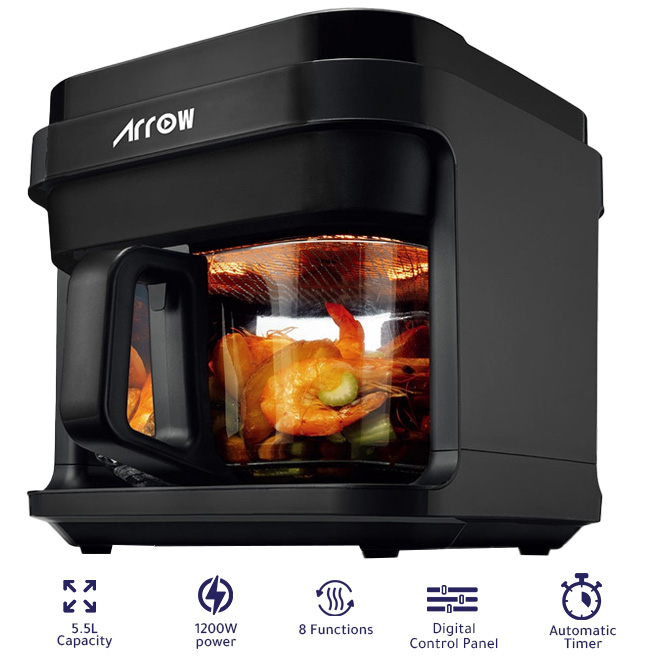 Arrow 5.5L Air Fryer with Digital Control Panel | 1200W Power, 8 Functions & Safety Features | RO-06AFAO