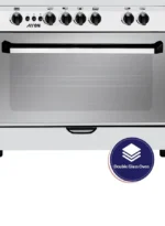 ⁦موقد غاز قائم بذاته 90 × 60 سم مع فرن وشواية، 5 شعلات، أمان كامل، مروحة تبريد، حامل أواني من الحديد الزهر، تشطيب من الفولاذ المقاوم للصدأ، باب بإغلاق بكرة.⁩ - الصورة ⁦9⁩