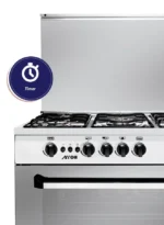 ⁦موقد غاز قائم بذاته 90 × 60 سم مع فرن وشواية، 5 شعلات، أمان كامل، مروحة تبريد، حامل أواني من الحديد الزهر، تشطيب من الفولاذ المقاوم للصدأ، باب بإغلاق بكرة.⁩ - الصورة ⁦6⁩