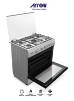 موقد غاز 90×60 سم، 5 شعلات غاز، مزود بنظام أمان كامل مع مروحة تبريد، صناعة تركية | الموديل: RO-9060GSKS-CF